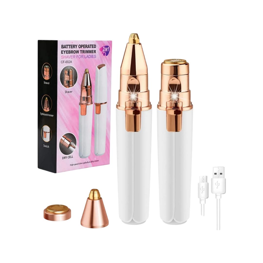 2 in 1 Eyebrow Trimmer & Facial Hair Remover Rose Cosmetics