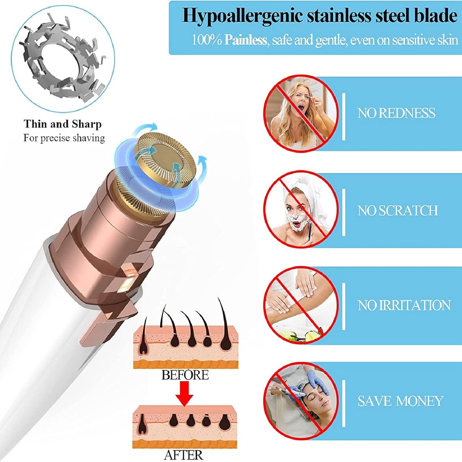 2 in 1 Eyebrow Trimmer & Facial Hair Remover Rose Cosmetics