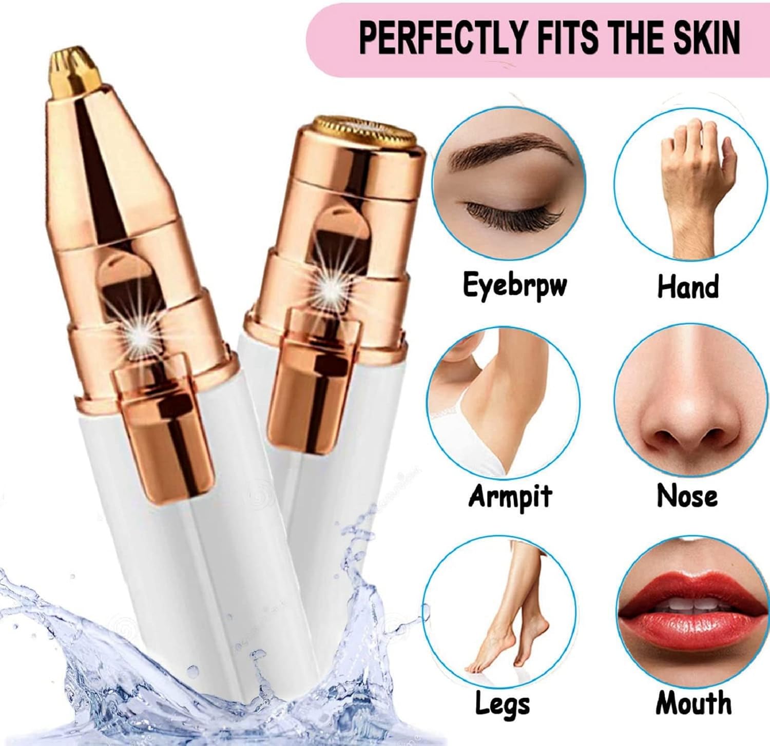 2 in 1 Eyebrow Trimmer & Facial Hair Remover Rose Cosmetics