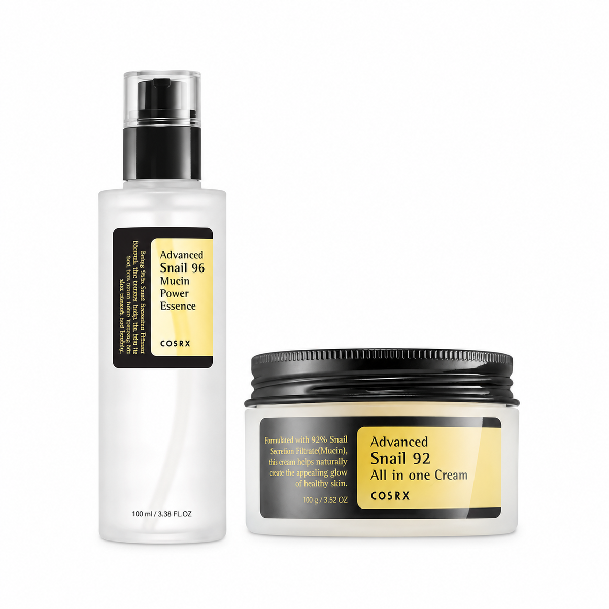 COSRX Advanced Snail Duo – Snail 96 Mucin Power Essence 100ml + Snail 92 All In One Cream 100g | 40% OFF Glamora